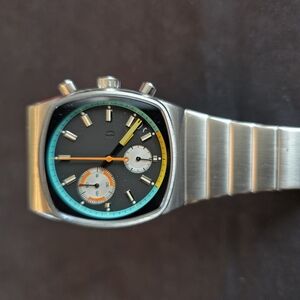 Silver and Blue Chronograph Watch with Square Case